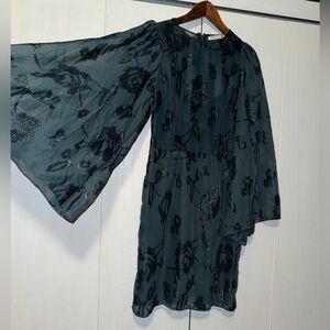 Cooper St Chic Soft Sequin Floral Dress in Hunter Green